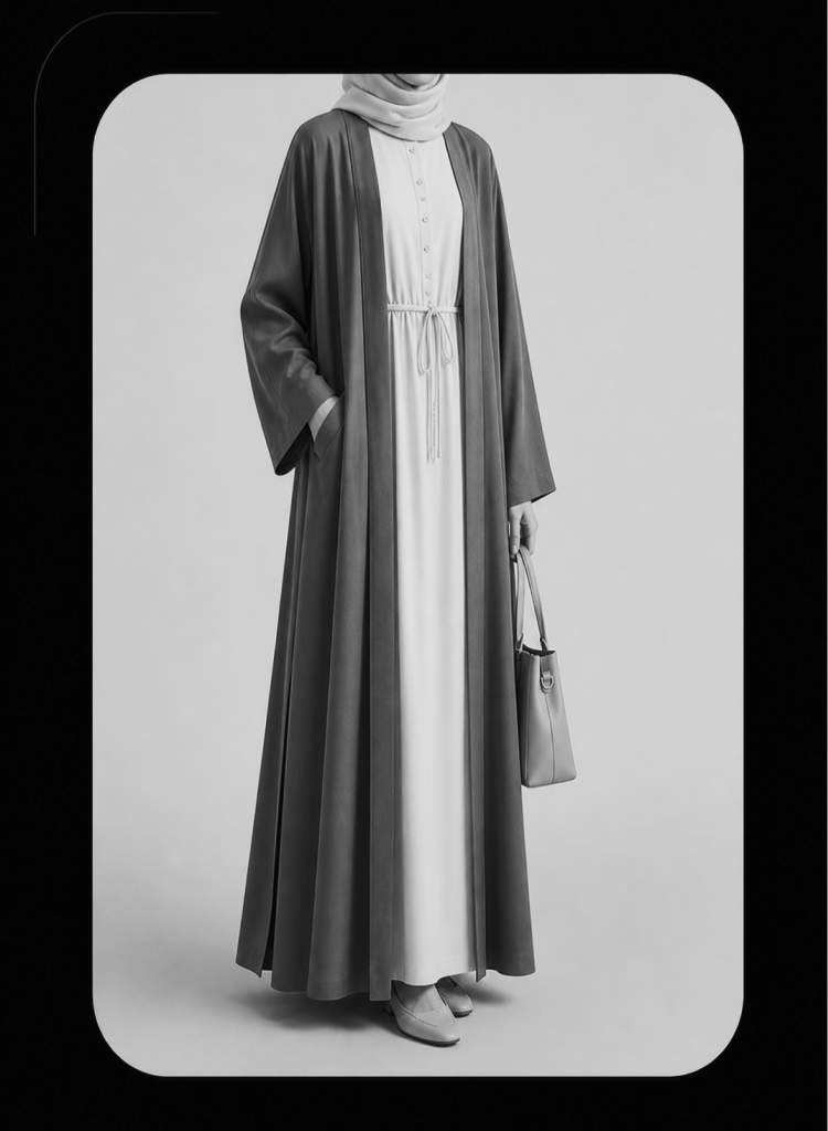 Editorial modest fashion look featured in the MDST search experience