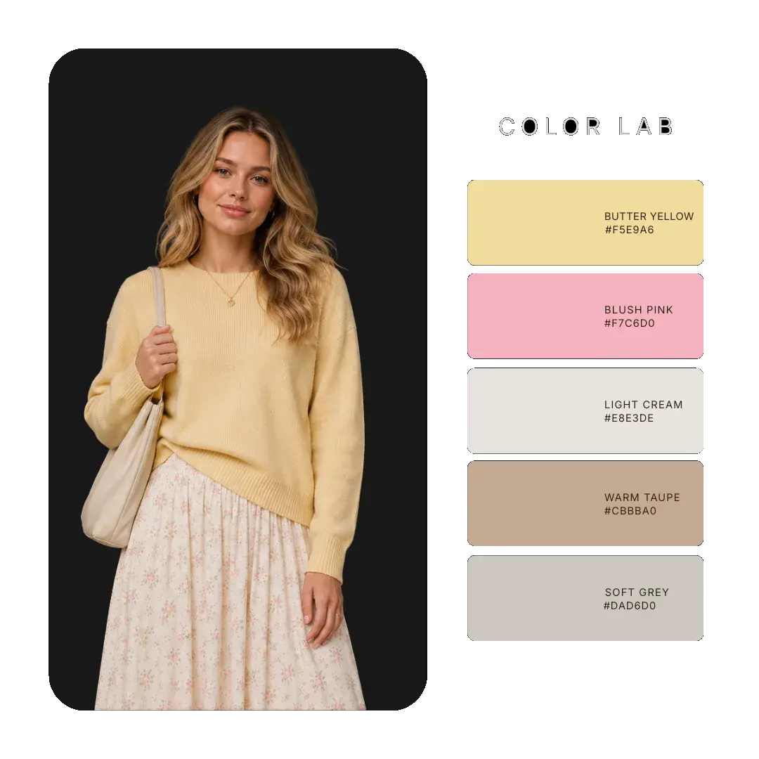 Butter yellow, blush pink and warm taupe palette